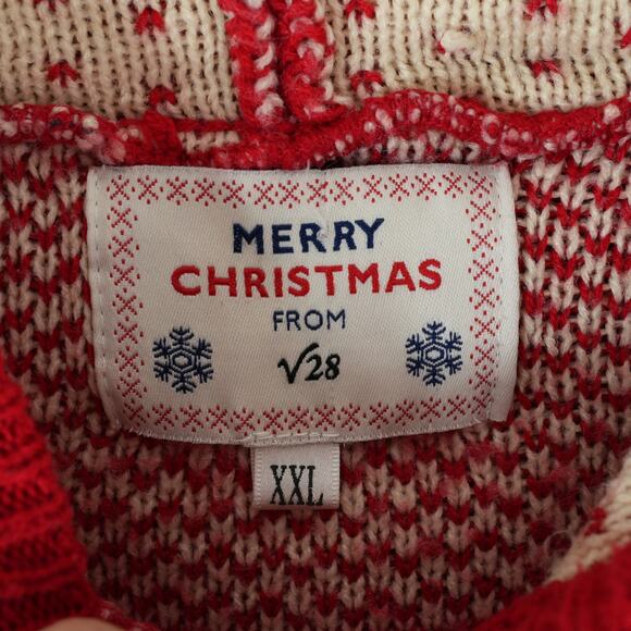 Merry Christmas V28 Ugly Knit Sweater Womens XXL Red Reindeer Snowflake Hoodie - Picture 3 of 8